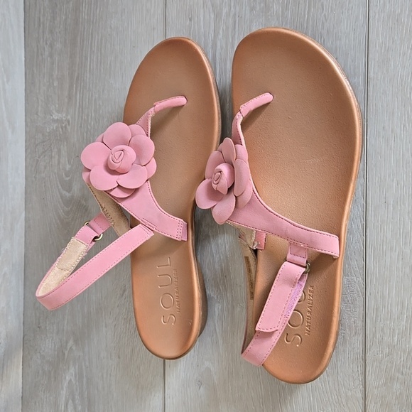 Soul Naturalizer Pink Floral Women's Sandals Bow Flower Shoes Sz 9.5M - Picture 2 of 10